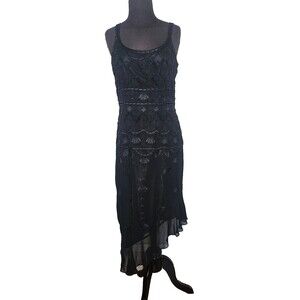JONES NEW YORK Silk Dress 10 Beaded Y2K Fairy Grunge Whimsygoth Asymmetric Hem